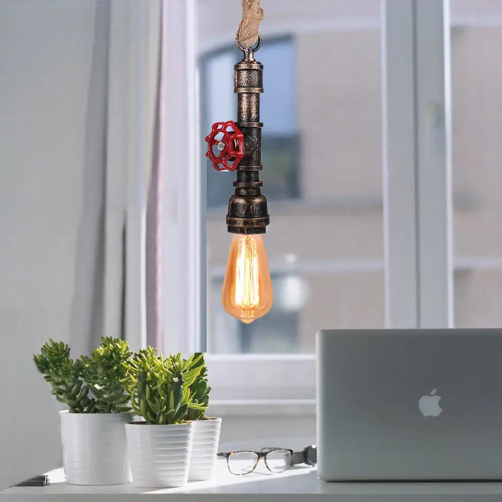 Bronze Water Pipe Pendant with Retro E27 Design