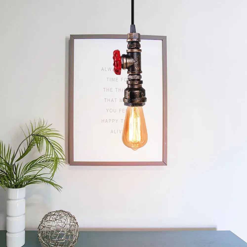 Bronze Water Pipe Pendant with Retro E27 Design