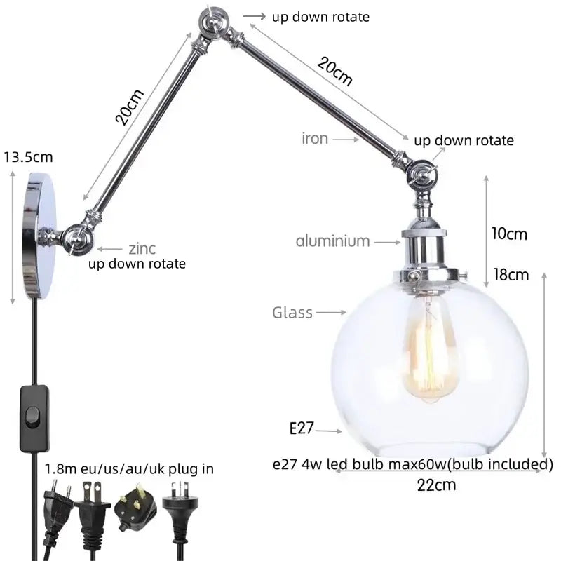 Chrome Swing Arm Sconce