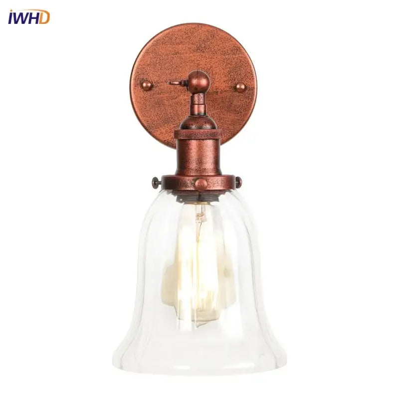 Clear Glass Wall Sconce with Industrial Iron Frame