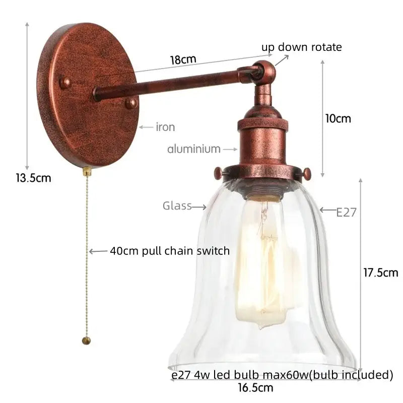 Clear Glass Wall Sconce with Industrial Iron Frame
