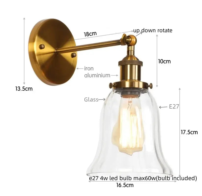 Clear Glass Wall Sconce with Industrial Iron Frame