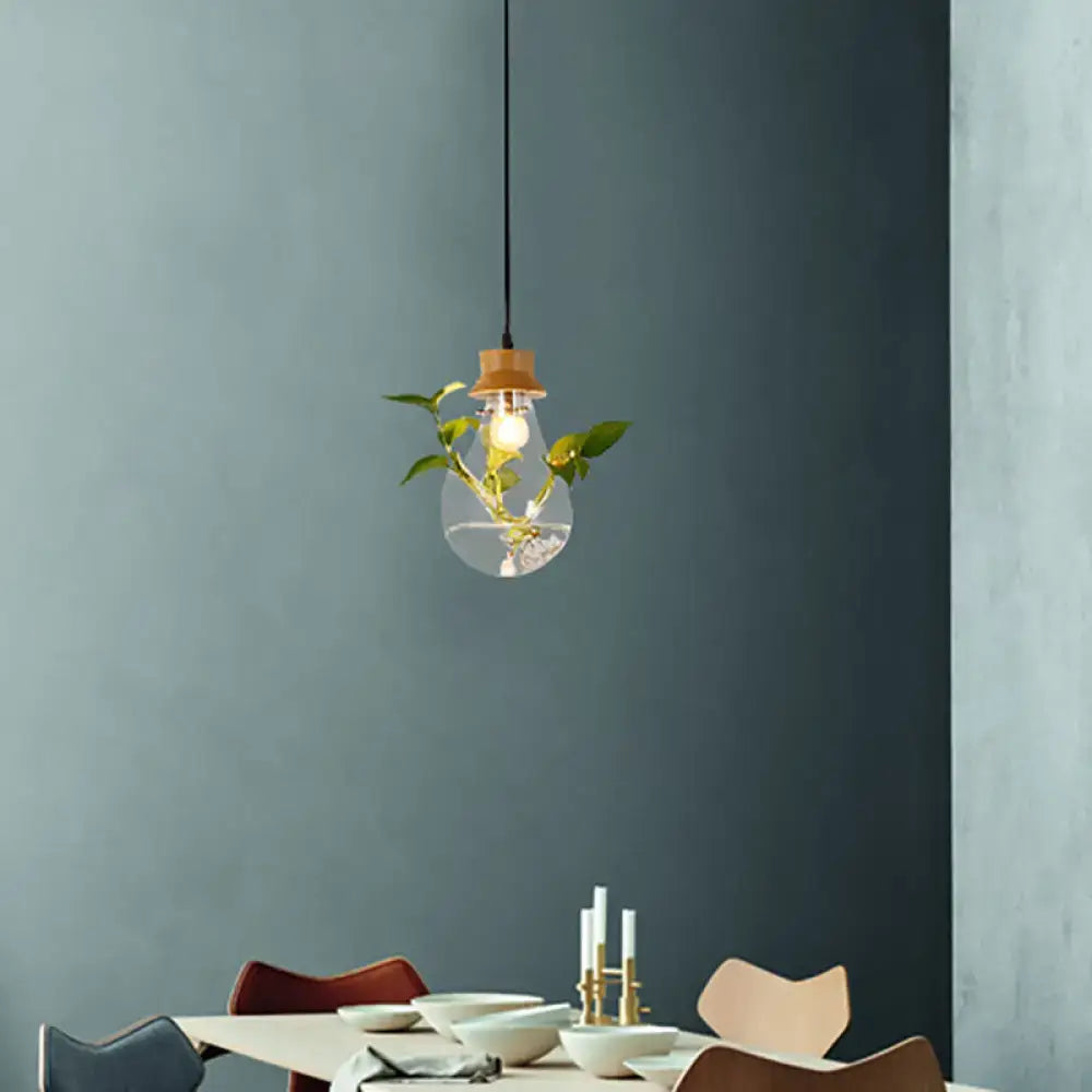 Glass Wood Pendant Light
