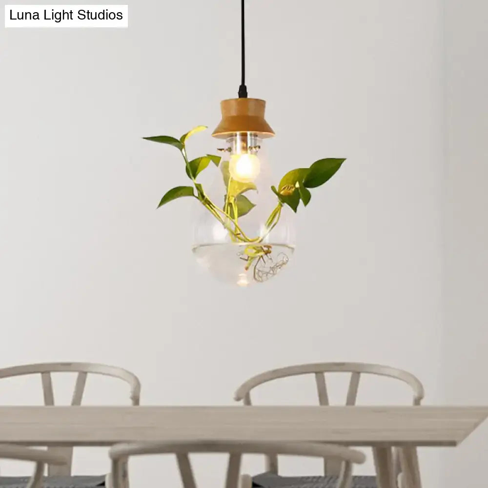 Glass Wood Pendant Light