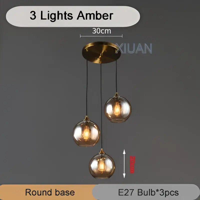 Brass Sphere Pendant Light with Triple Glass Spheres