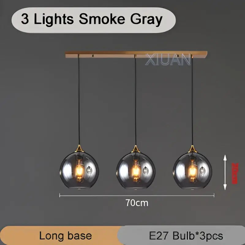 Brass Sphere Pendant Light with Triple Glass Spheres