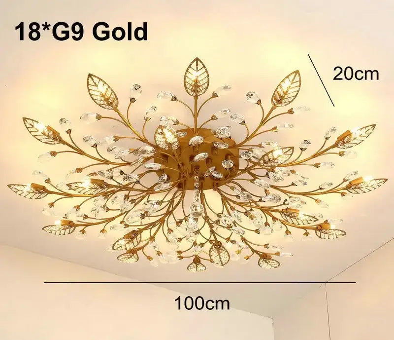 Gold Crystal Leaf Ceiling Light