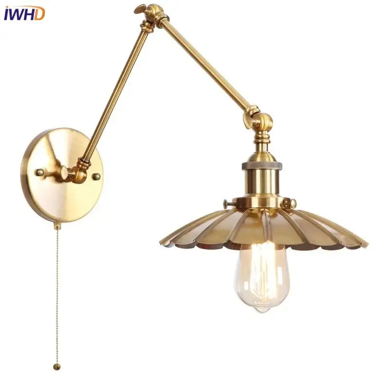 Gold Fluted Wall Sconce With Pull Chain Switch