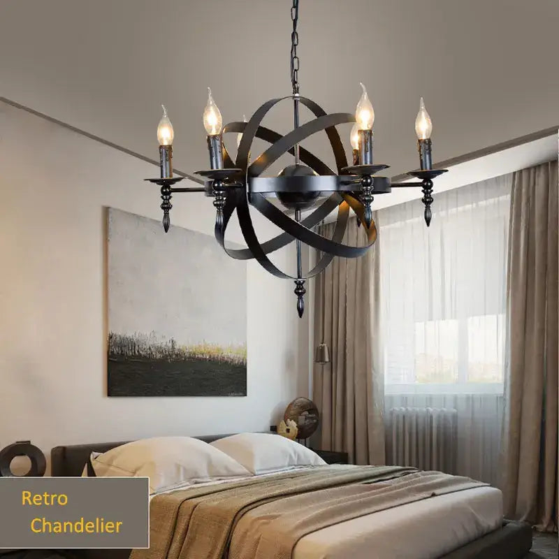 Black Globe Iron Chandelier