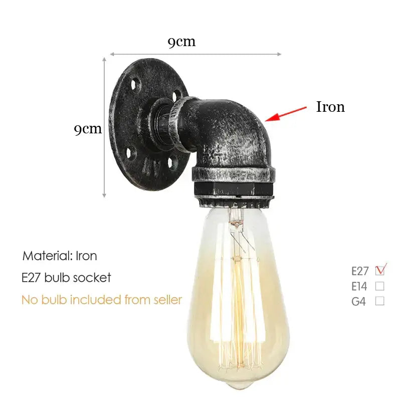 Brass Pipe Wall Sconce for Bedroom or Cafe