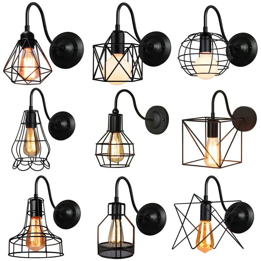 Black Cage Wall Sconce with Sturdy Metal Frame