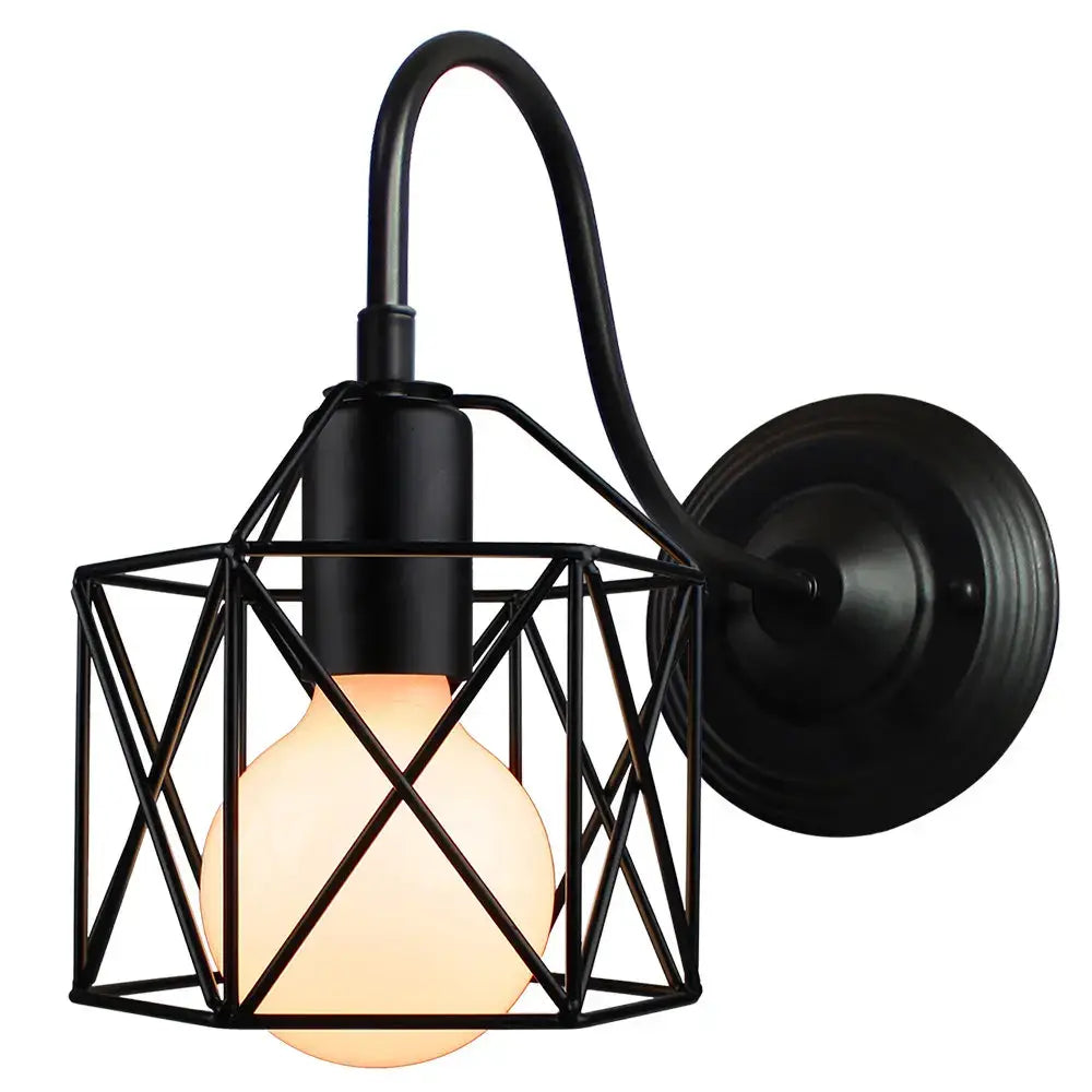 Black Cage Wall Sconce with Sturdy Metal Frame