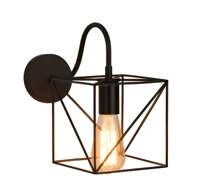 Black Cage Wall Sconce with Sturdy Metal Frame