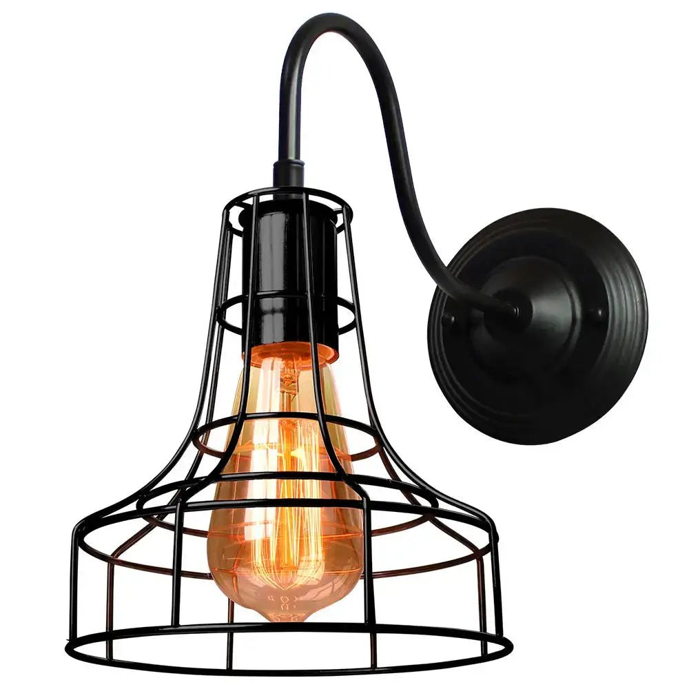 Black Cage Wall Sconce with Sturdy Metal Frame