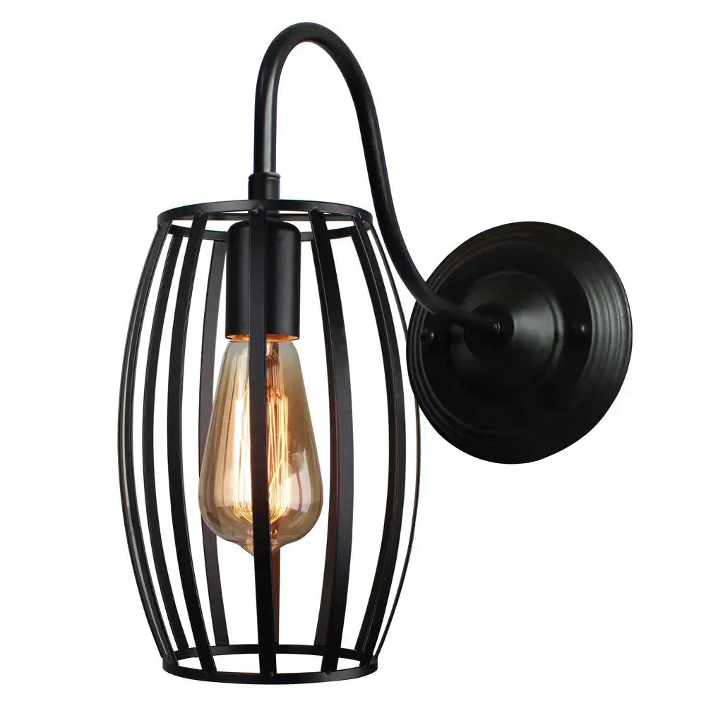 Black Cage Wall Sconce with Sturdy Metal Frame