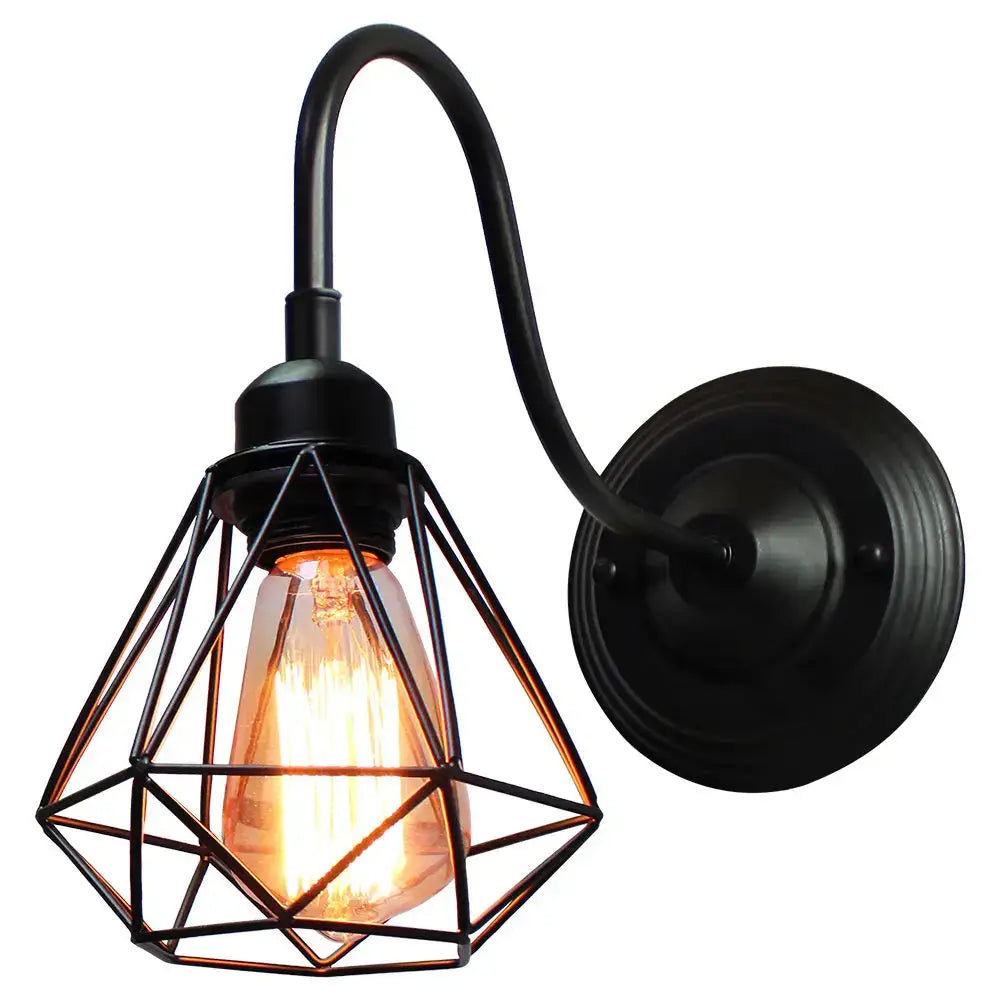 Black Cage Wall Sconce with Sturdy Metal Frame