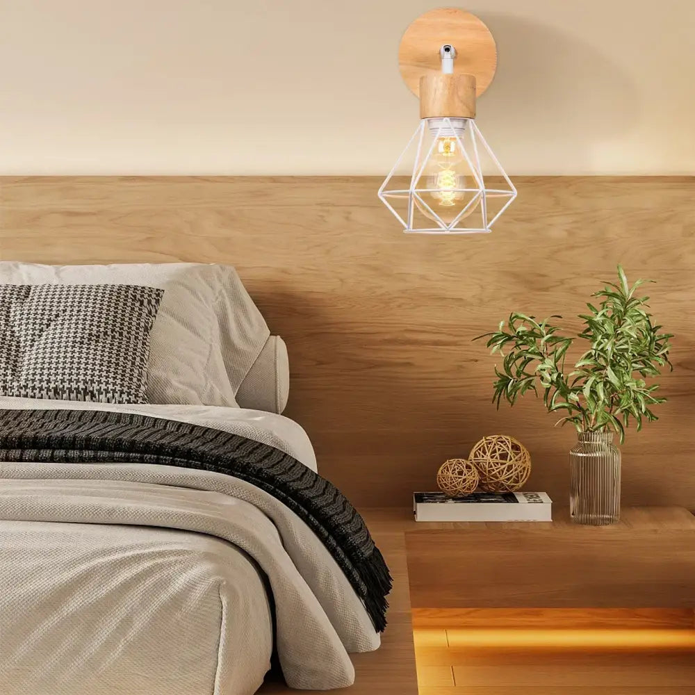 White Wood Wall Sconce with Metal Accent Frame