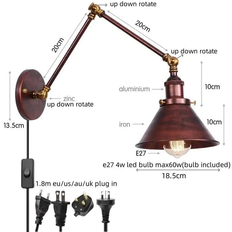 Black Brass Wall Lamp with Swing Arm Design