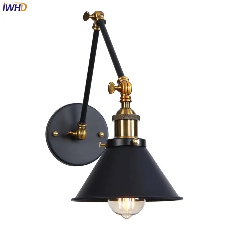 Black Brass Wall Lamp with Swing Arm Design
