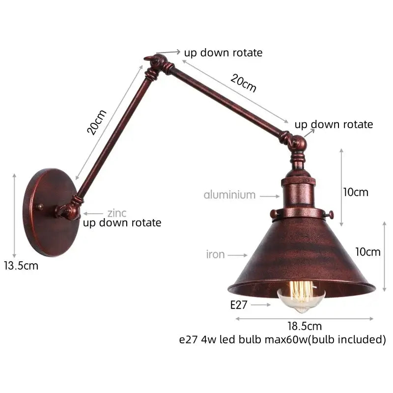 Black Brass Wall Lamp with Swing Arm Design