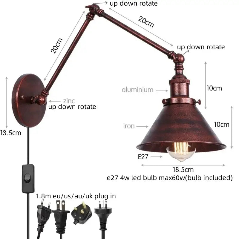 Black Brass Wall Lamp with Swing Arm Design