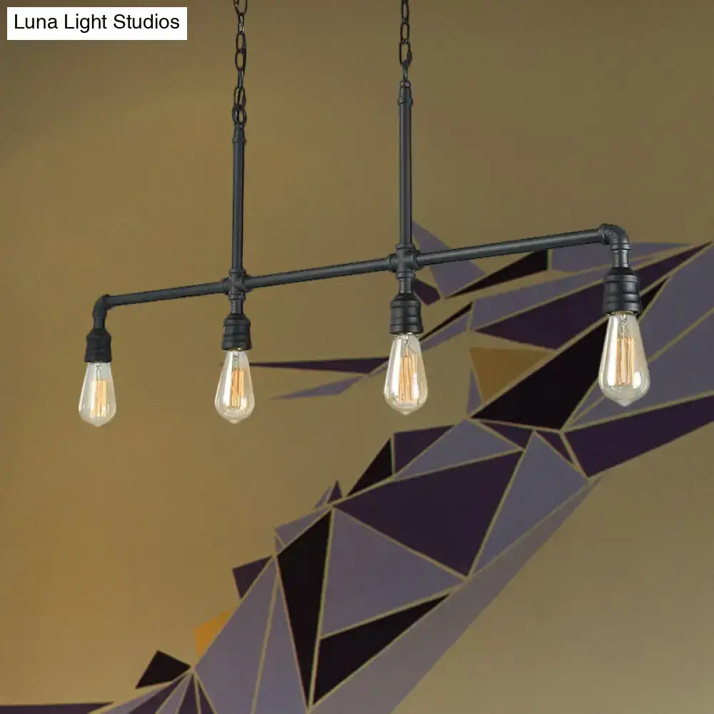 Black Piped Linear Four-Light Island Light