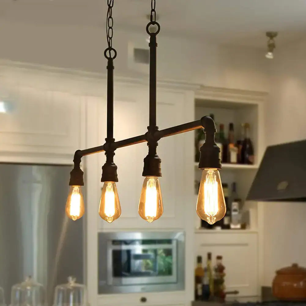 Black Piped Linear Four-Light Island Light