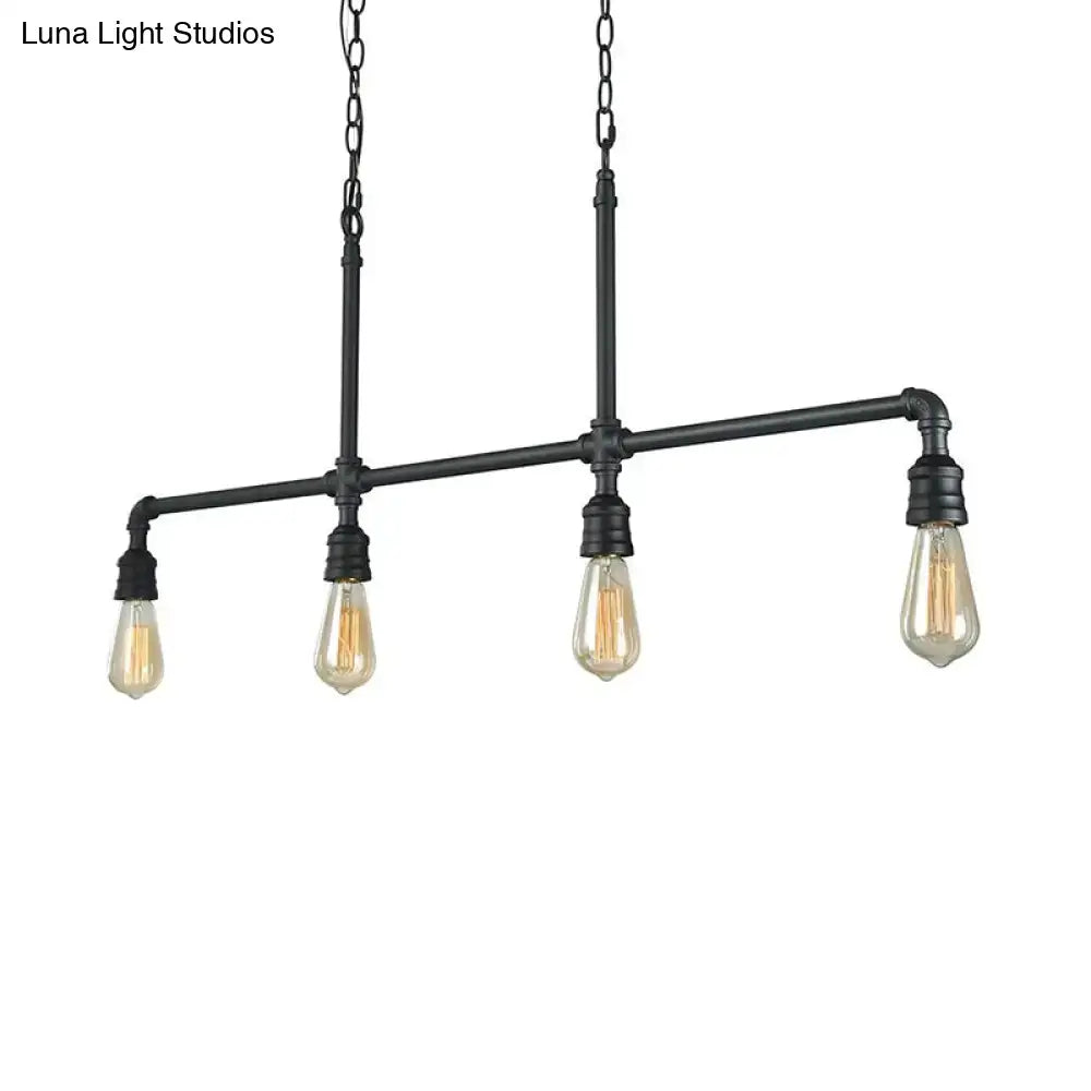 Black Piped Linear Four-Light Island Light