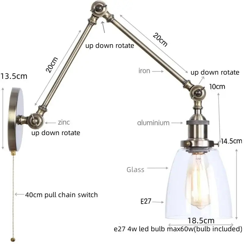 Antique Brass Swing Arm Sconce