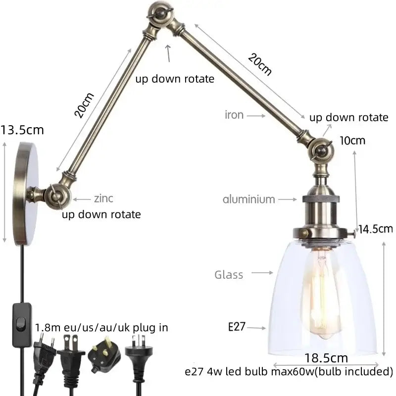 Antique Brass Swing Arm Sconce