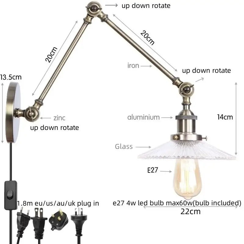 Antique Brass Swing Arm Sconce