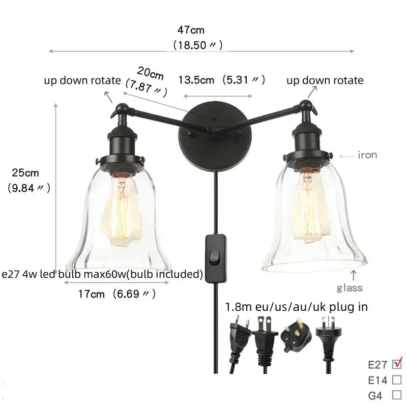 Black Glass Sconce Lamp