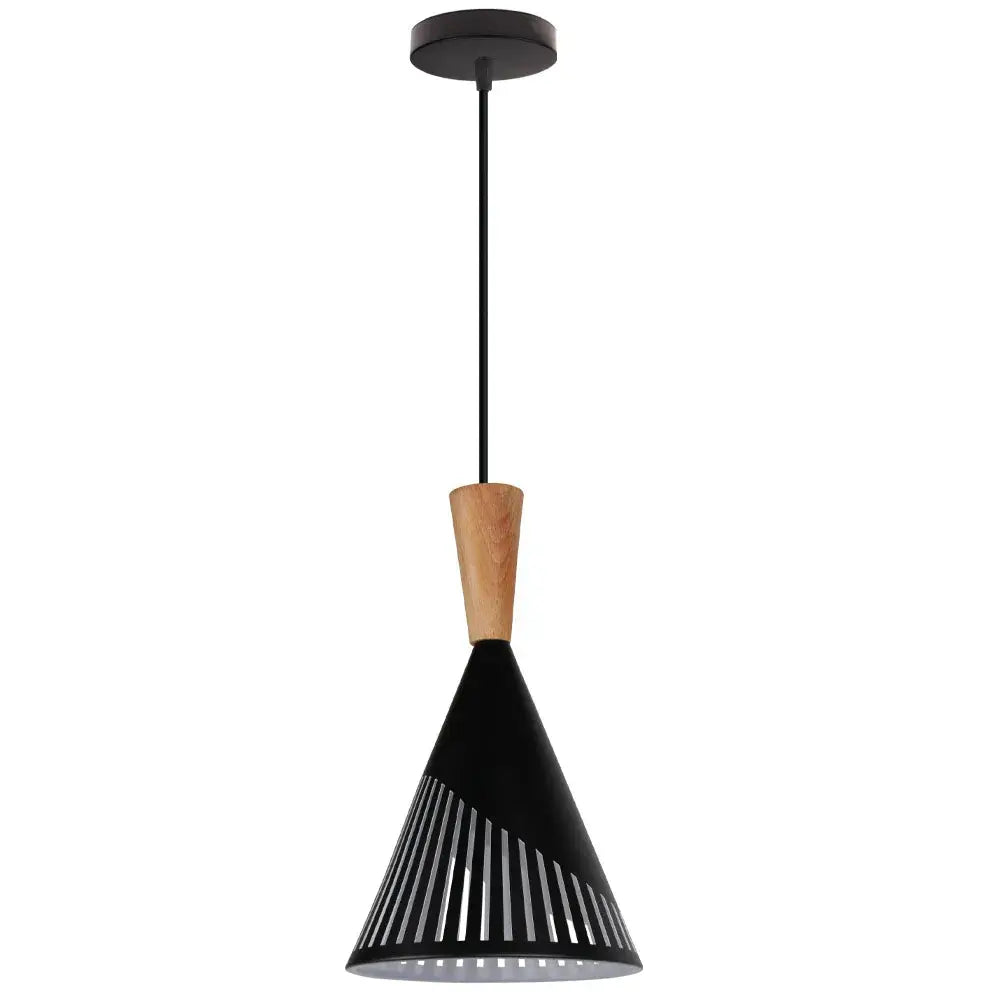 Black Wood Pendant Light Slatted for Kitchens
