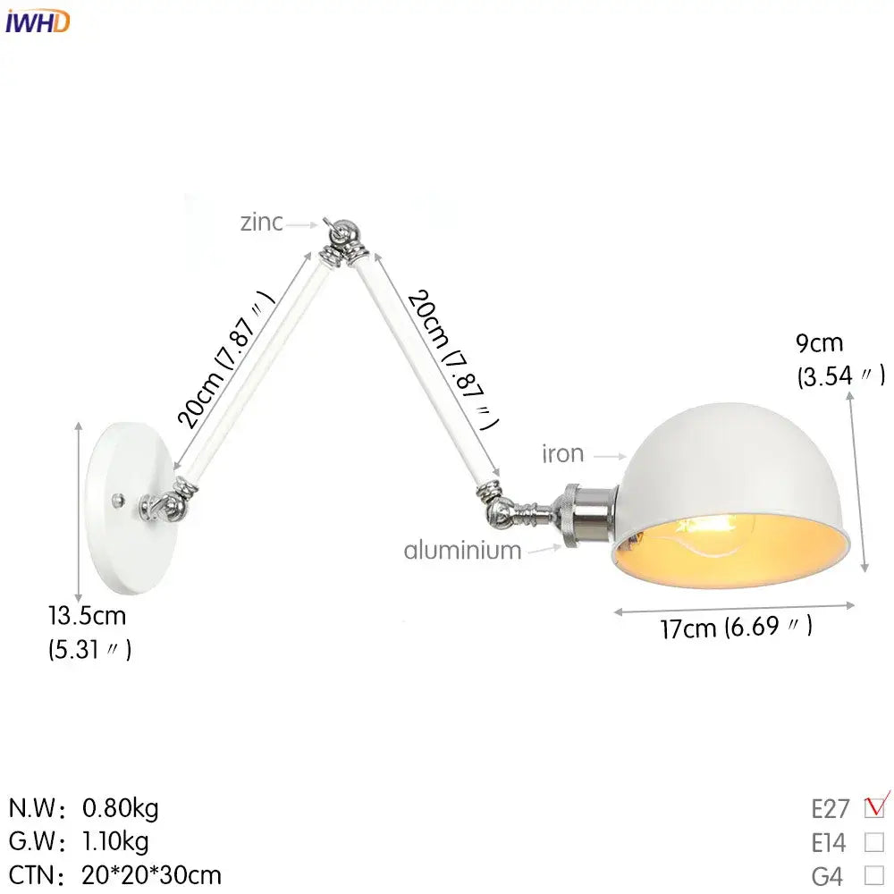 White Chrome Swing Arm Sconce