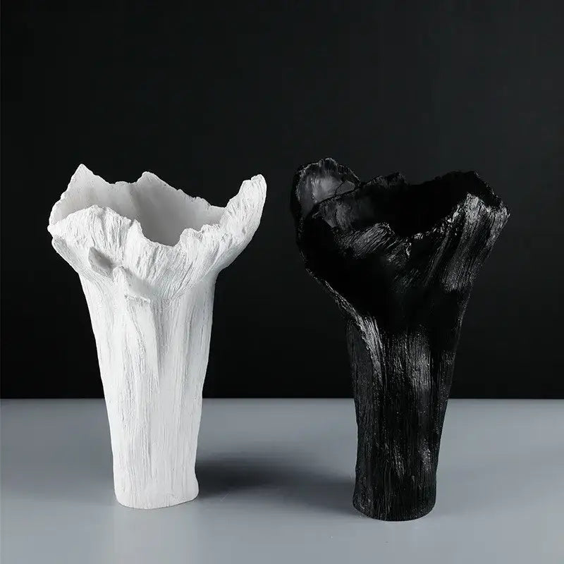 Black White Resin Vase Tree Trunk Design