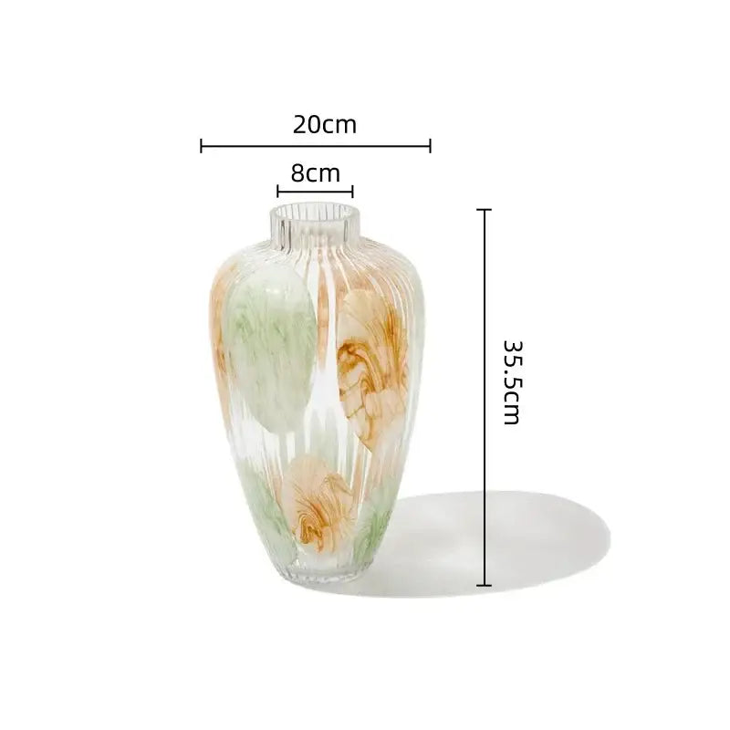 Green Brown Ribbed Vase