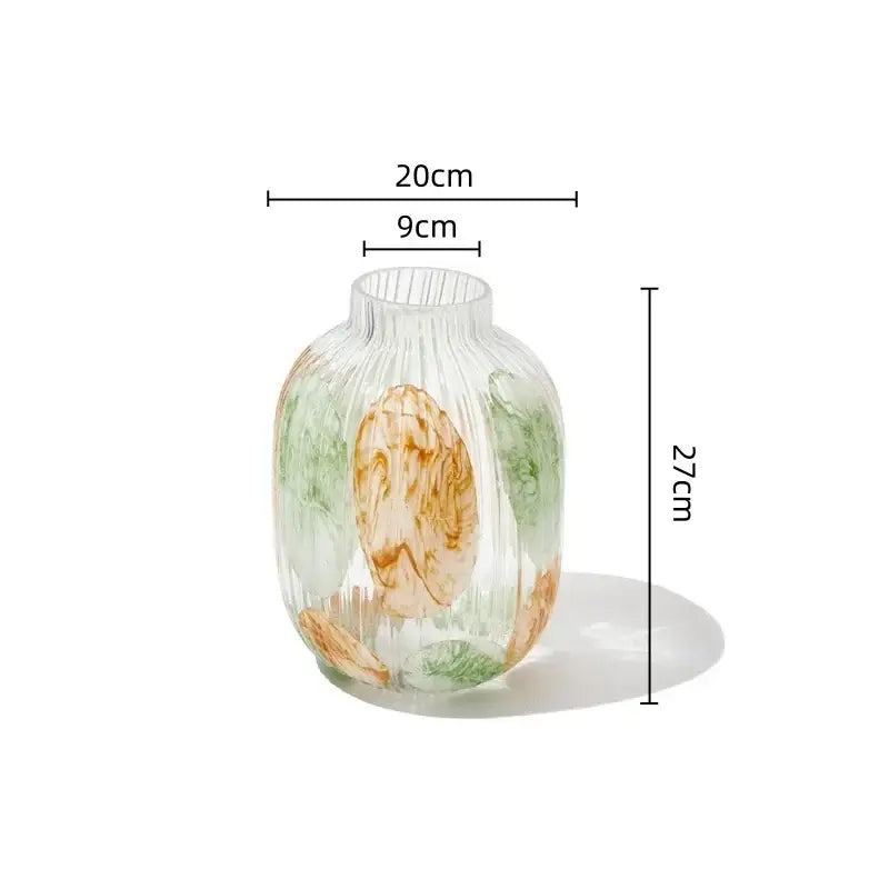 Green Brown Ribbed Vase
