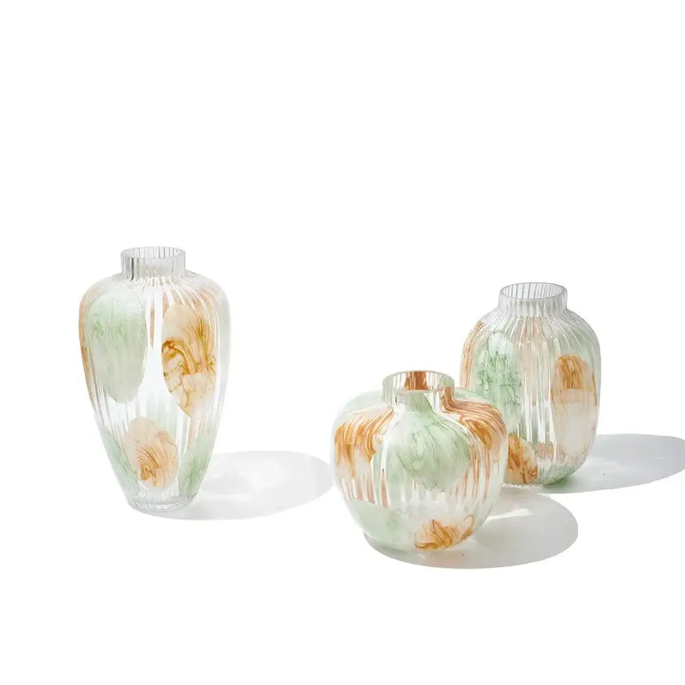 Green Brown Ribbed Vase