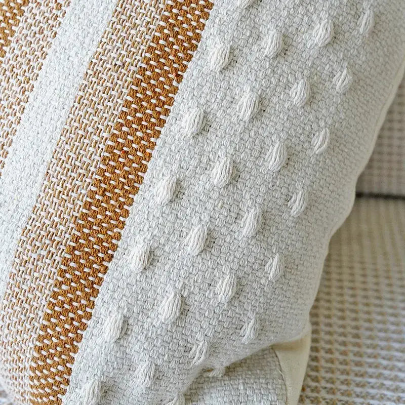 Coffee Stripe Tassel Pillowcase