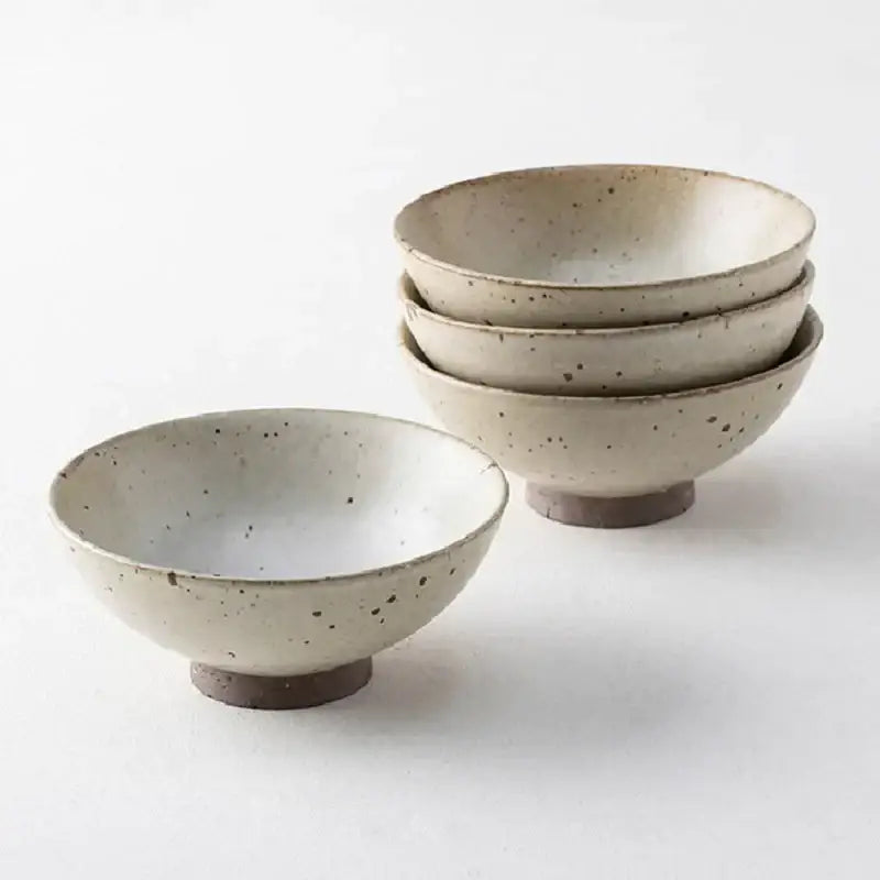 Beige Ceramic Rice Bowl Set
