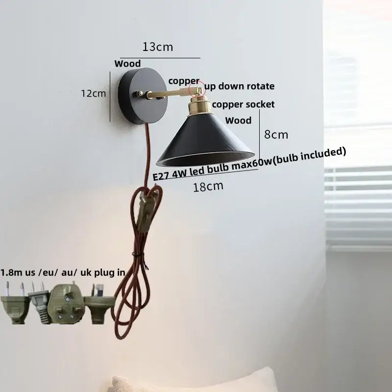Black Wood Wall Light