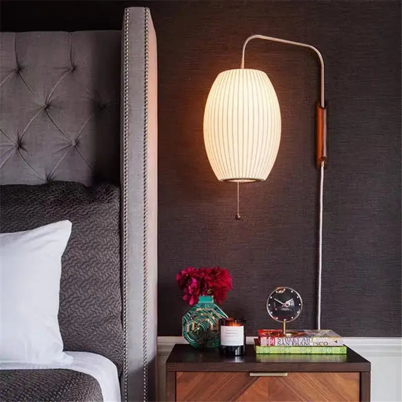Cream Handwoven Silk Wall Light