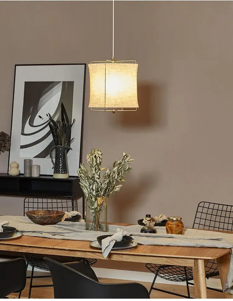 Beige Linen Chandelier Light