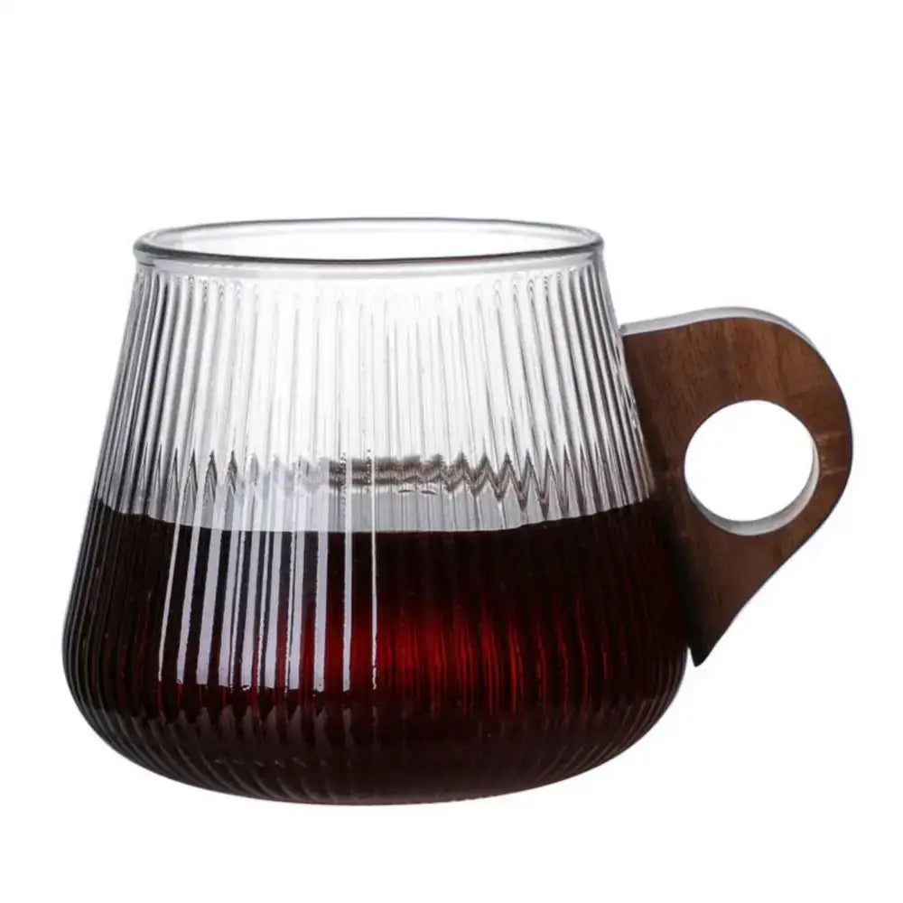 Ribbed Glass Wooden Handle Mug
