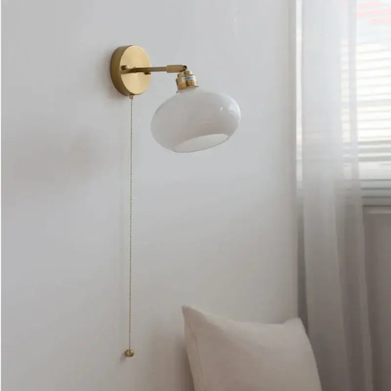 Brass White Glass Japanese Wall Sconce