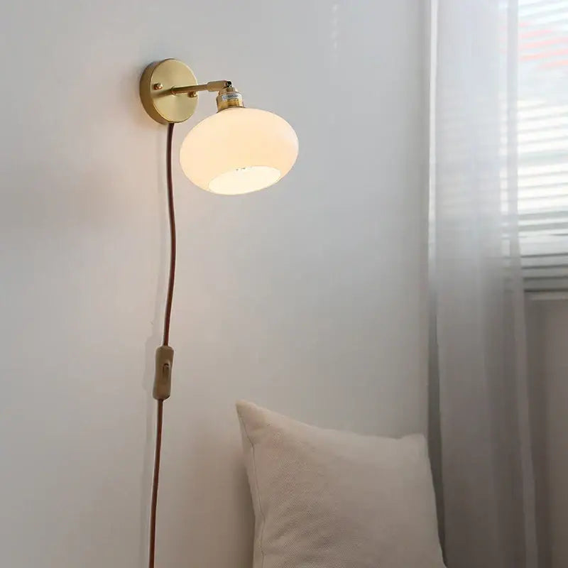 Brass White Glass Japanese Wall Sconce