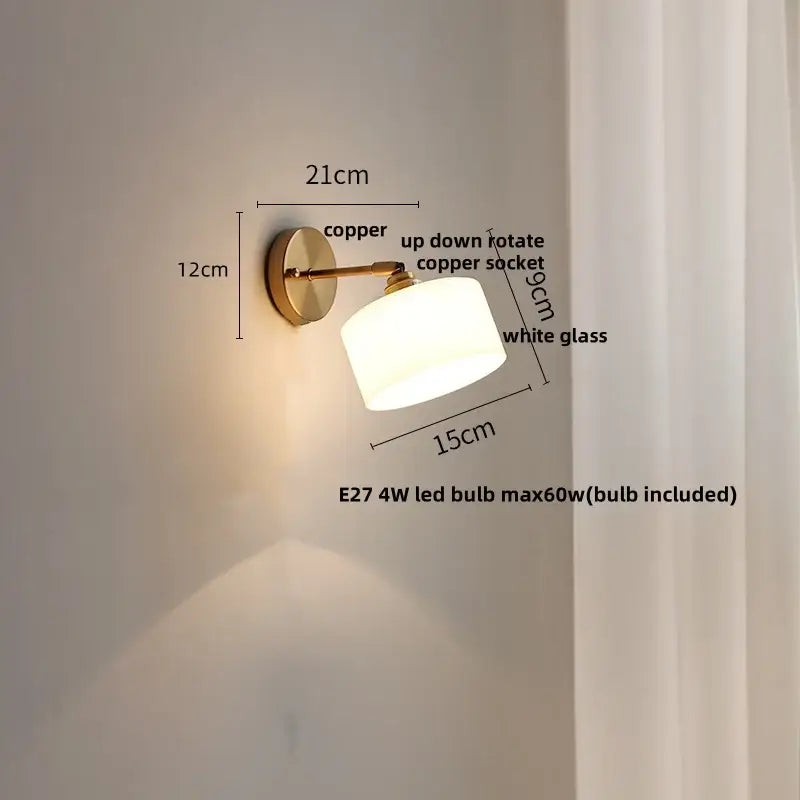 Brass White Glass Japanese Wall Sconce