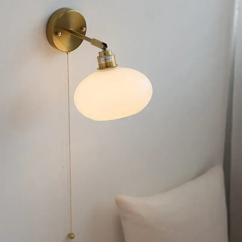 Brass White Glass Japanese Wall Sconce