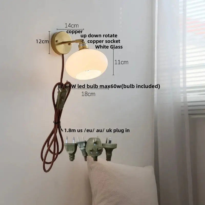 Brass White Glass Japanese Wall Sconce