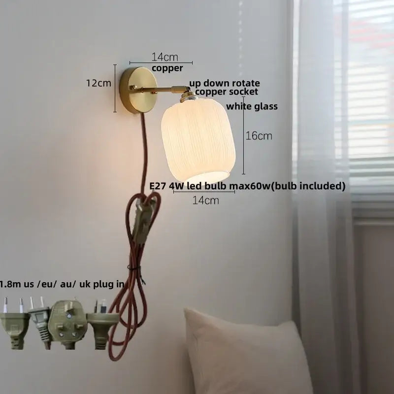 Brass White Glass Japanese Wall Sconce